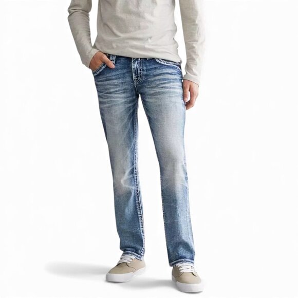 Rock Revival Men's Cypress Straight Distressed Denim Jeans Size 33x30 NEW - Picture 3 of 16